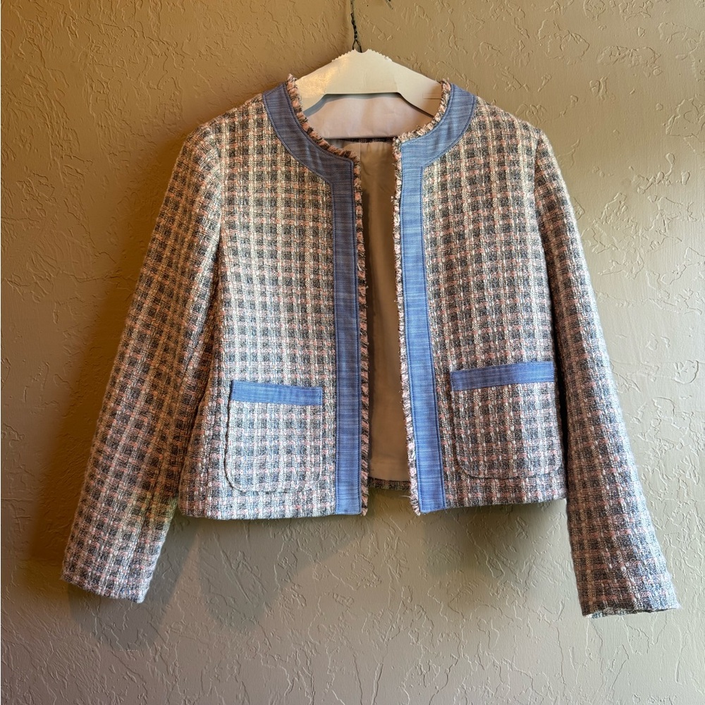 LOFT Women's Tweed Blazer with Blue Trim